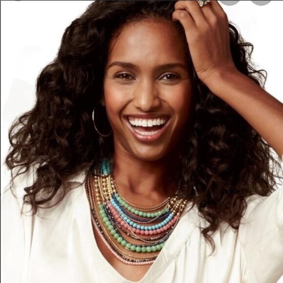 Stella & Dot Zahara Multi-Strand Gold Tone Semi Precious Statement Bib Necklace - Picture 1 of 13